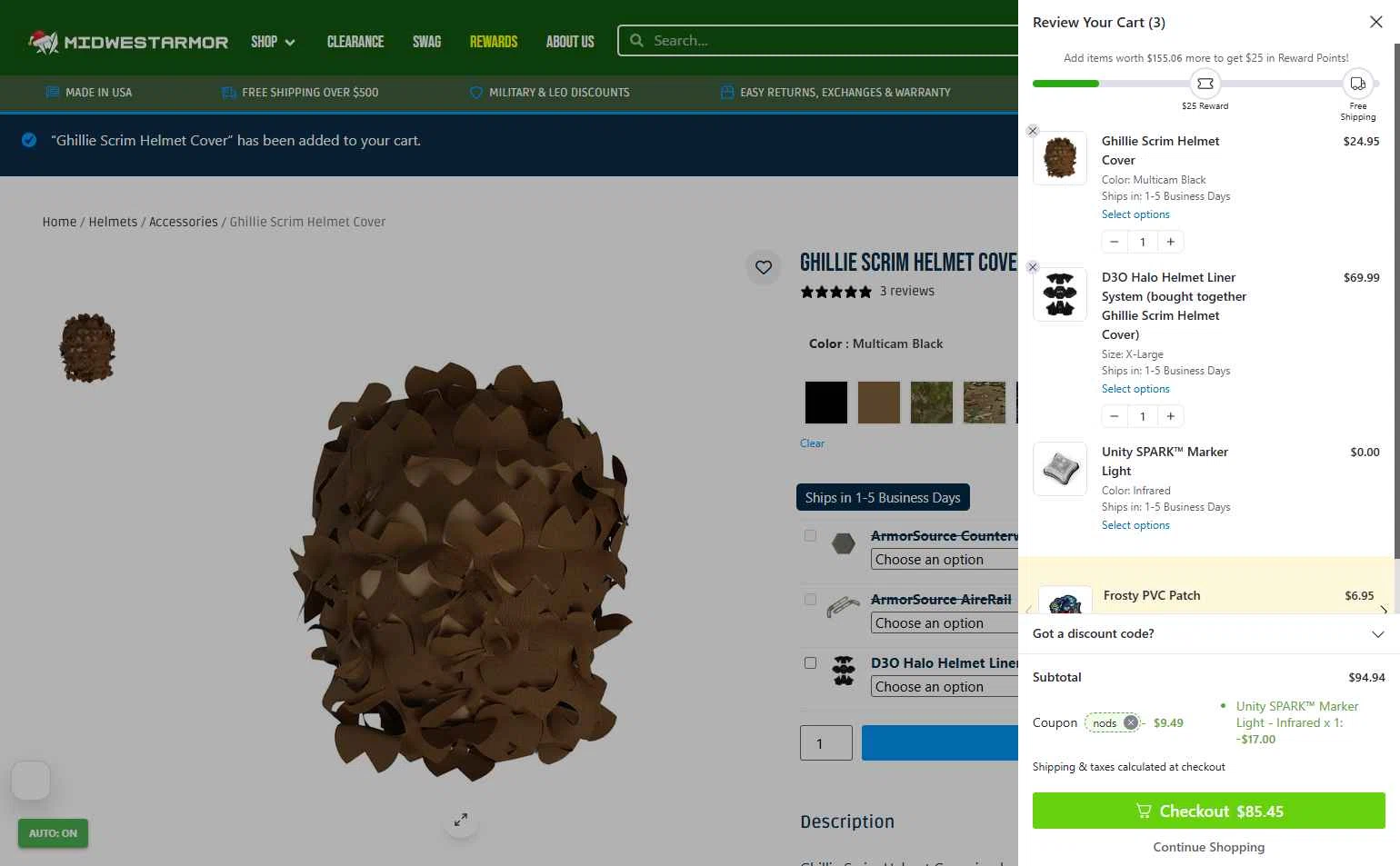 Midwest Armor checkout page showing Midwest Armor discount code box | Screenshot taken by SimplyCodes community member on Dec 27, 2025