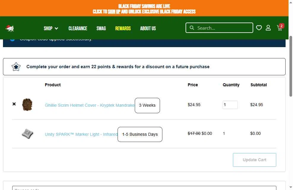 Midwest Armor checkout page showing Midwest Armor discount code box | Screenshot taken by SimplyCodes community member on Nov 28, 2025
