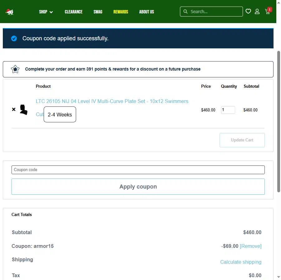 Midwest Armor checkout page showing Midwest Armor discount code box | Screenshot taken by SimplyCodes community member on Dec 29, 2025
