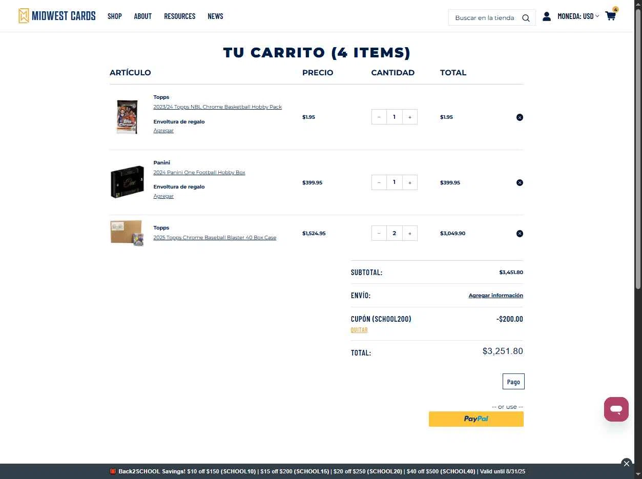 Midwest Cards checkout page showing Midwest Cards coupon code box | Screenshot taken by SimplyCodes community member on Aug 24, 2025