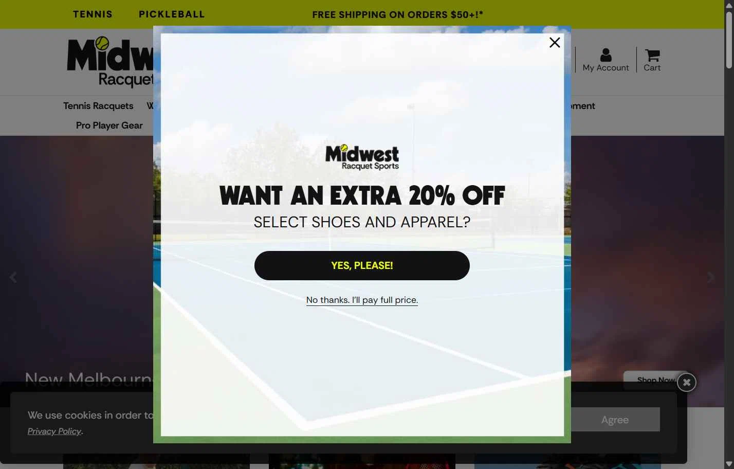 Midwest Racquet Sports checkout page showing Midwest Racquet Sports promo code box | Screenshot taken by SimplyCodes community member on Feb 12, 2026