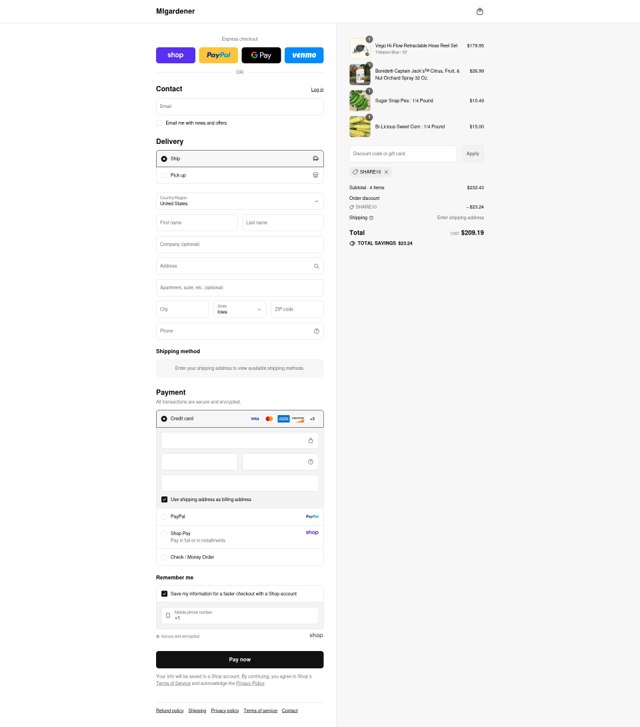 MIgardener checkout page showing MIgardener discount code box | Screenshot taken by SimplyCodes community member on Aug 31, 2025