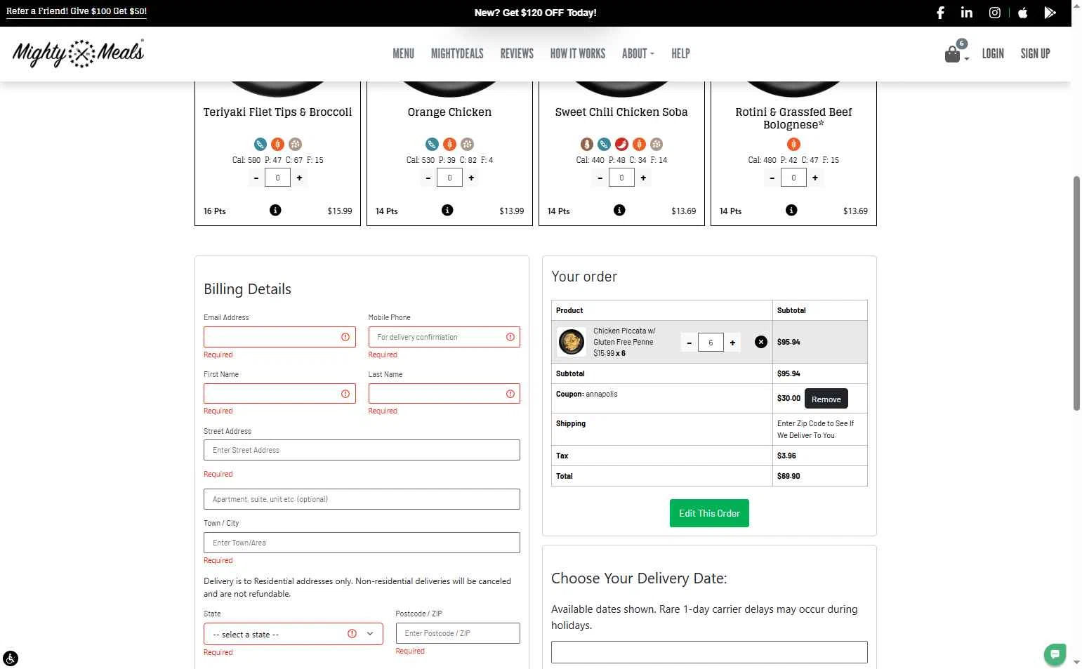 MightyMeals checkout page showing MightyMeals discount code box | Screenshot taken by SimplyCodes community member on Jan 10, 2026