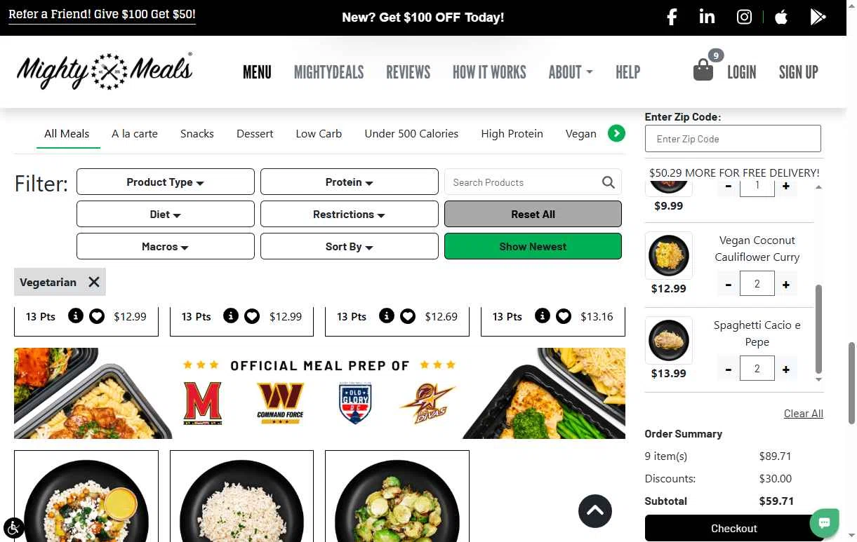 MightyMeals checkout page showing MightyMeals discount code box | Screenshot taken by SimplyCodes community member on Jan 10, 2026
