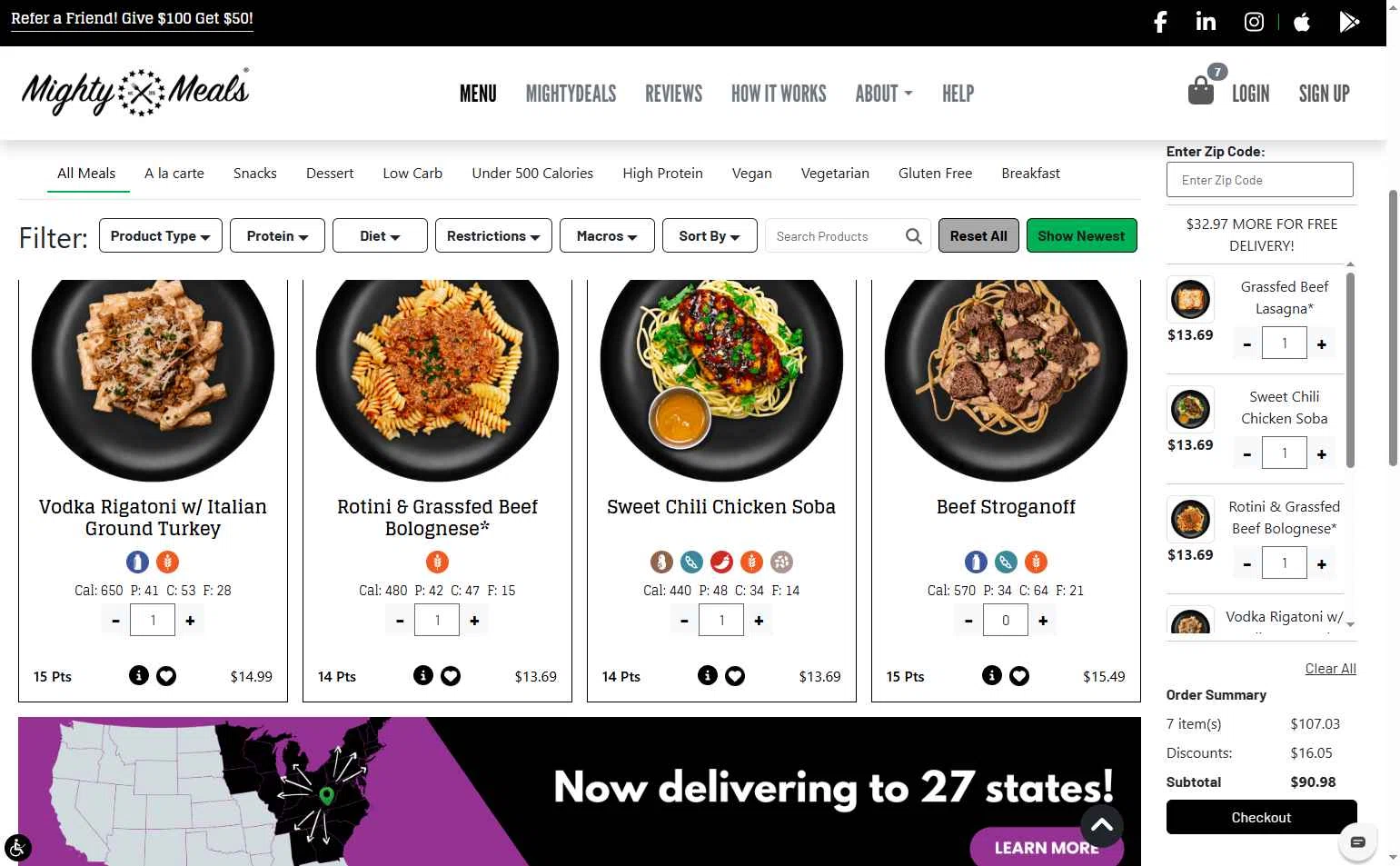 MightyMeals checkout page showing MightyMeals discount code box | Screenshot taken by SimplyCodes community member on Nov 16, 2025