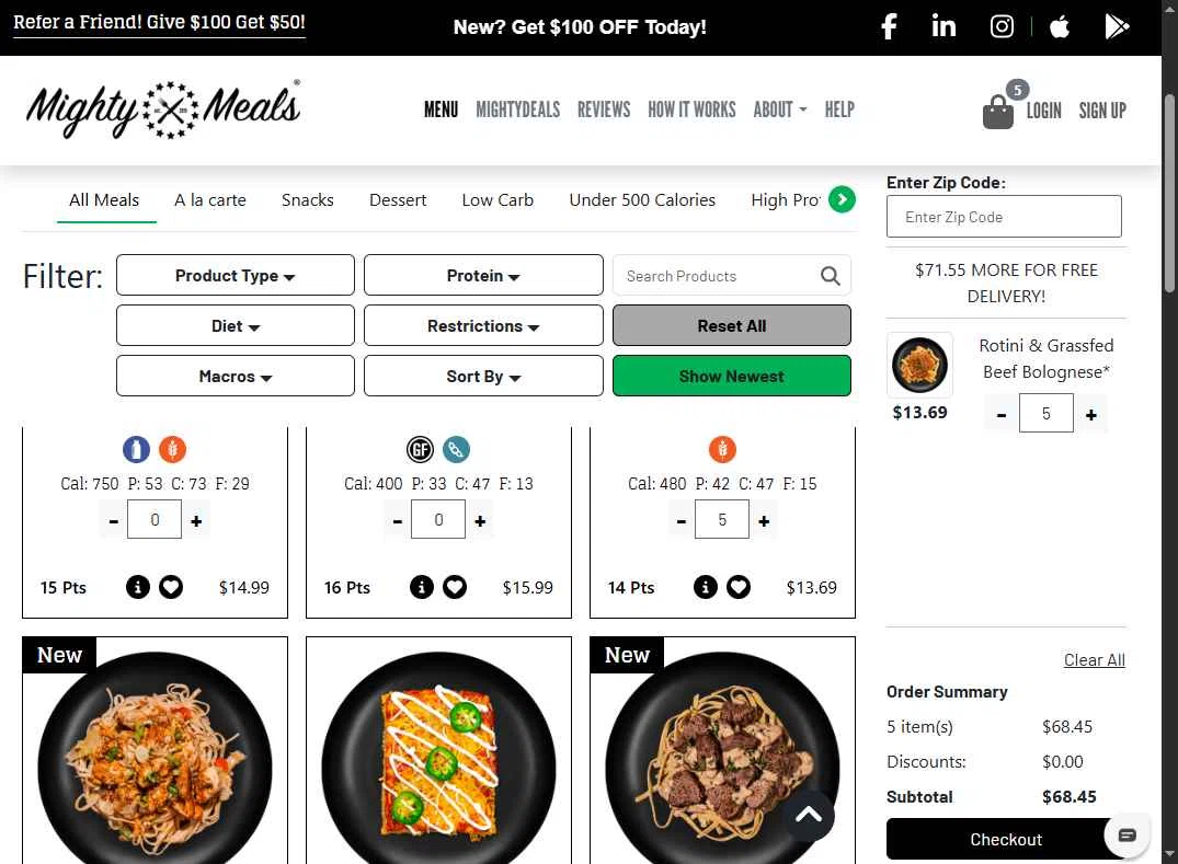 MightyMeals checkout page showing MightyMeals discount code box | Screenshot taken by SimplyCodes community member on Nov 25, 2025