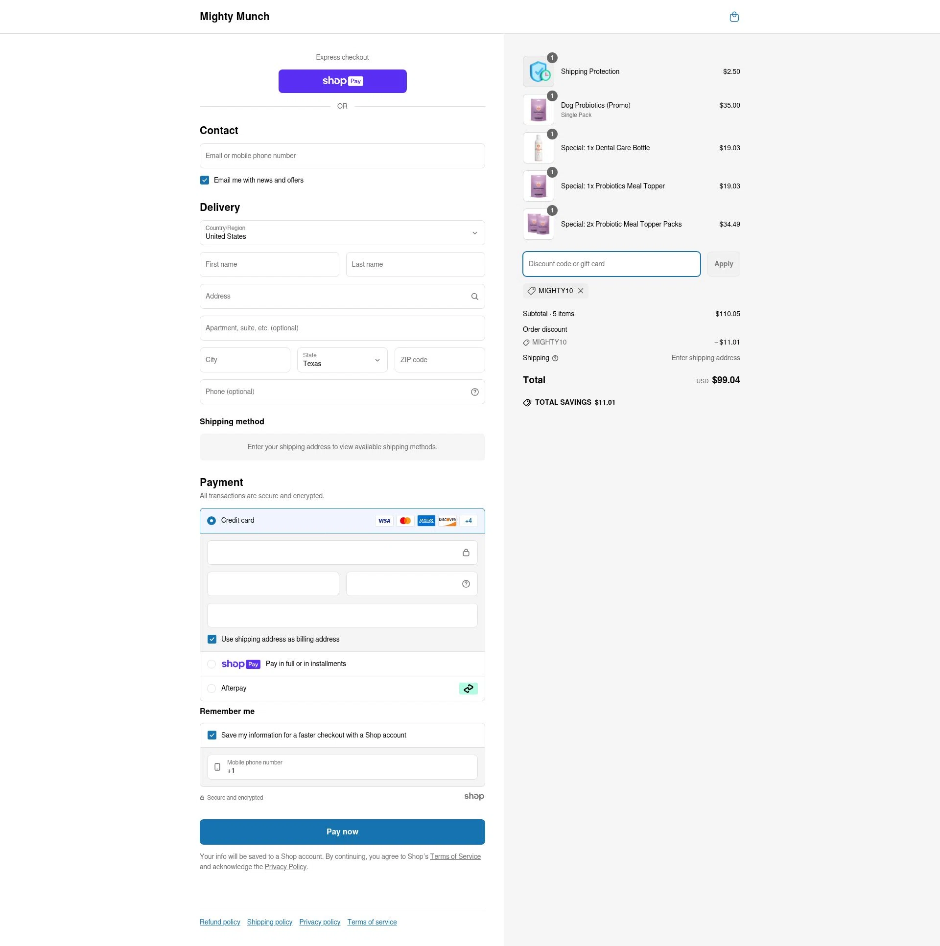Mighty Munch checkout page showing Mighty Munch discount code box | Screenshot taken by SimplyCodes community member on Jun 18, 2025