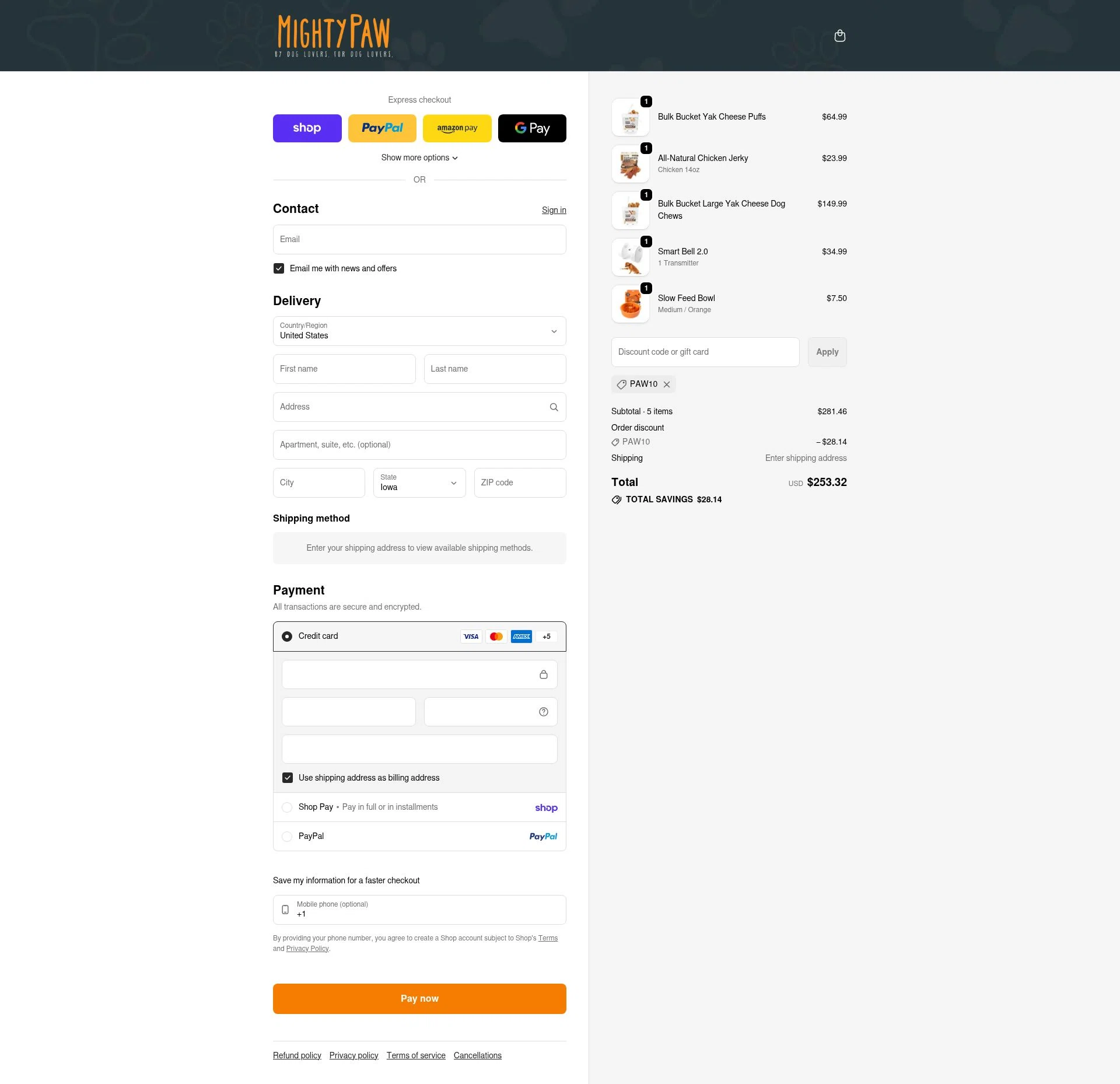 Mighty Paw checkout page showing Mighty Paw coupon code box | Screenshot taken by SimplyCodes community member on Feb 3, 2026