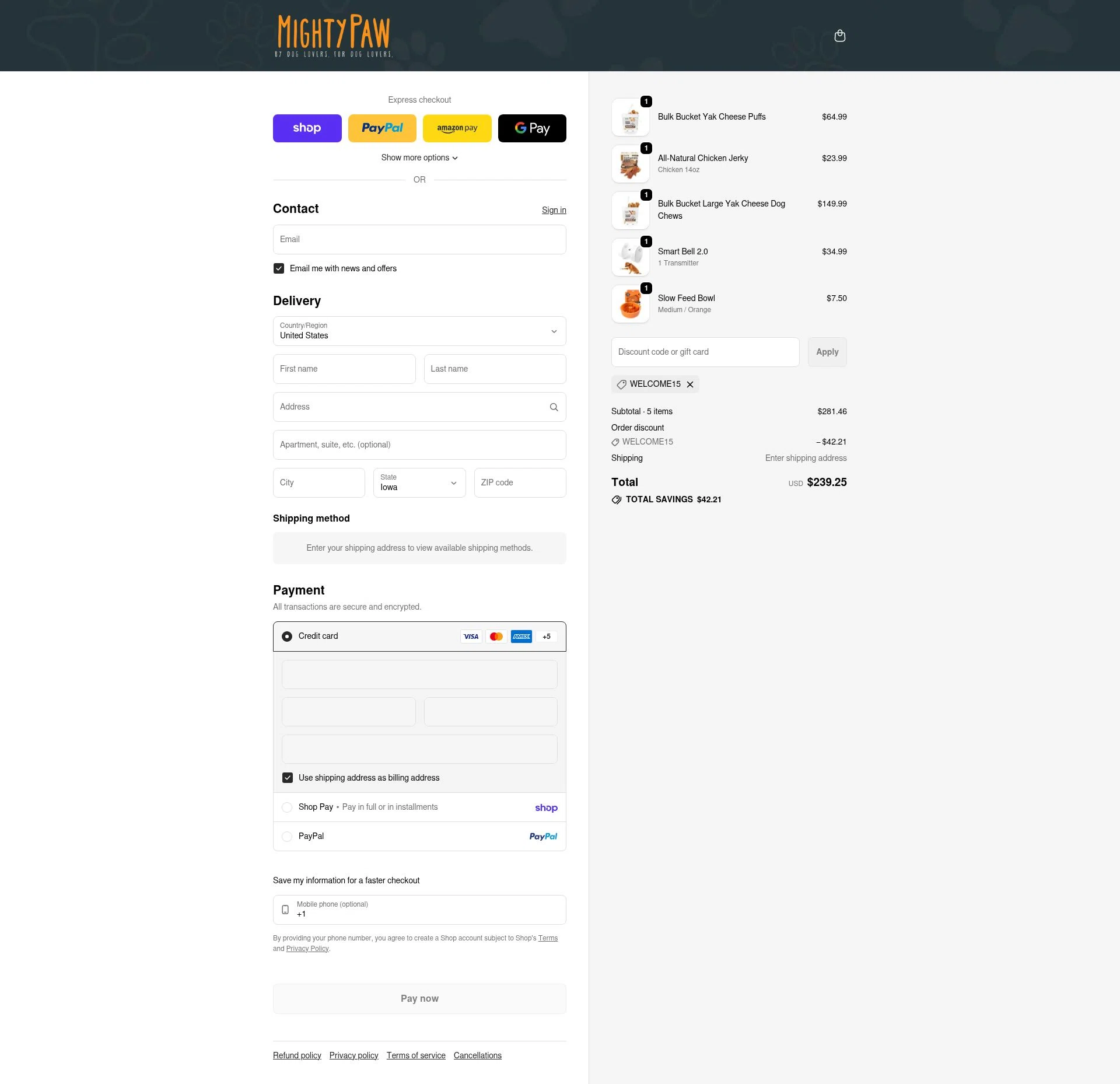 Mighty Paw checkout page showing Mighty Paw coupon code box | Screenshot taken by SimplyCodes community member on Feb 3, 2026