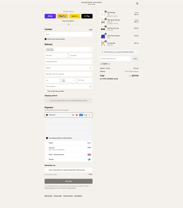 Mignonne Gavigan checkout page showing Mignonne Gavigan promo code box | Screenshot taken by SimplyCodes community member on Sep 3, 2025
