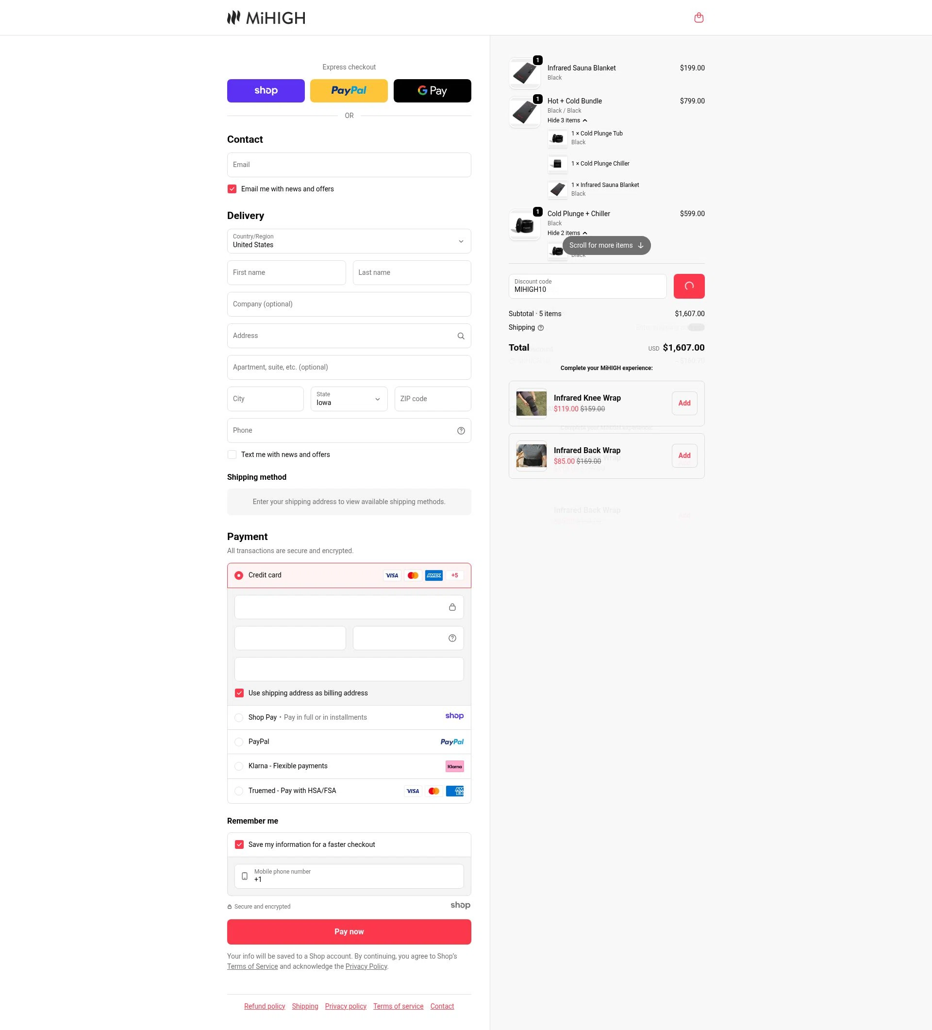 MiHigh checkout page showing MiHigh discount code box | Screenshot taken by SimplyCodes community member on Dec 25, 2025