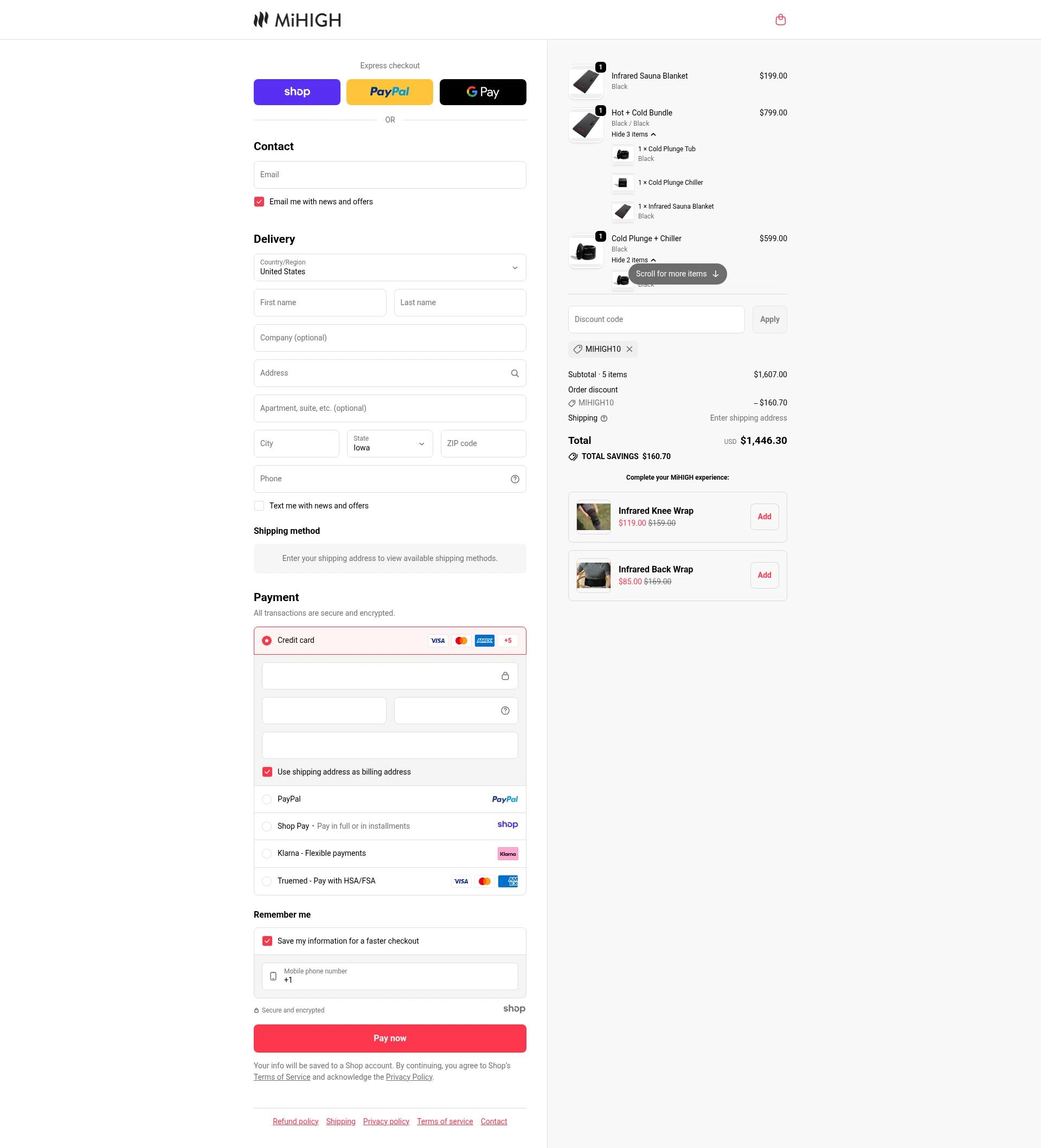 MiHigh checkout page showing MiHigh discount code box | Screenshot taken by SimplyCodes community member on Dec 13, 2025