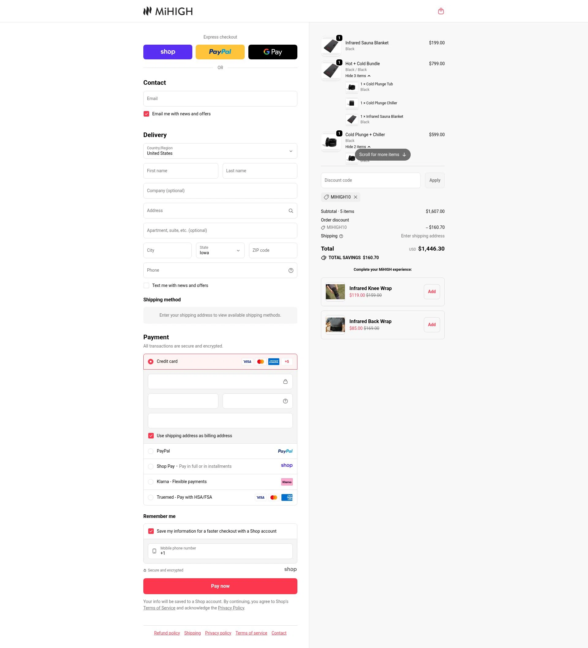 MiHigh checkout page showing MiHigh discount code box | Screenshot taken by SimplyCodes community member on Dec 7, 2025
