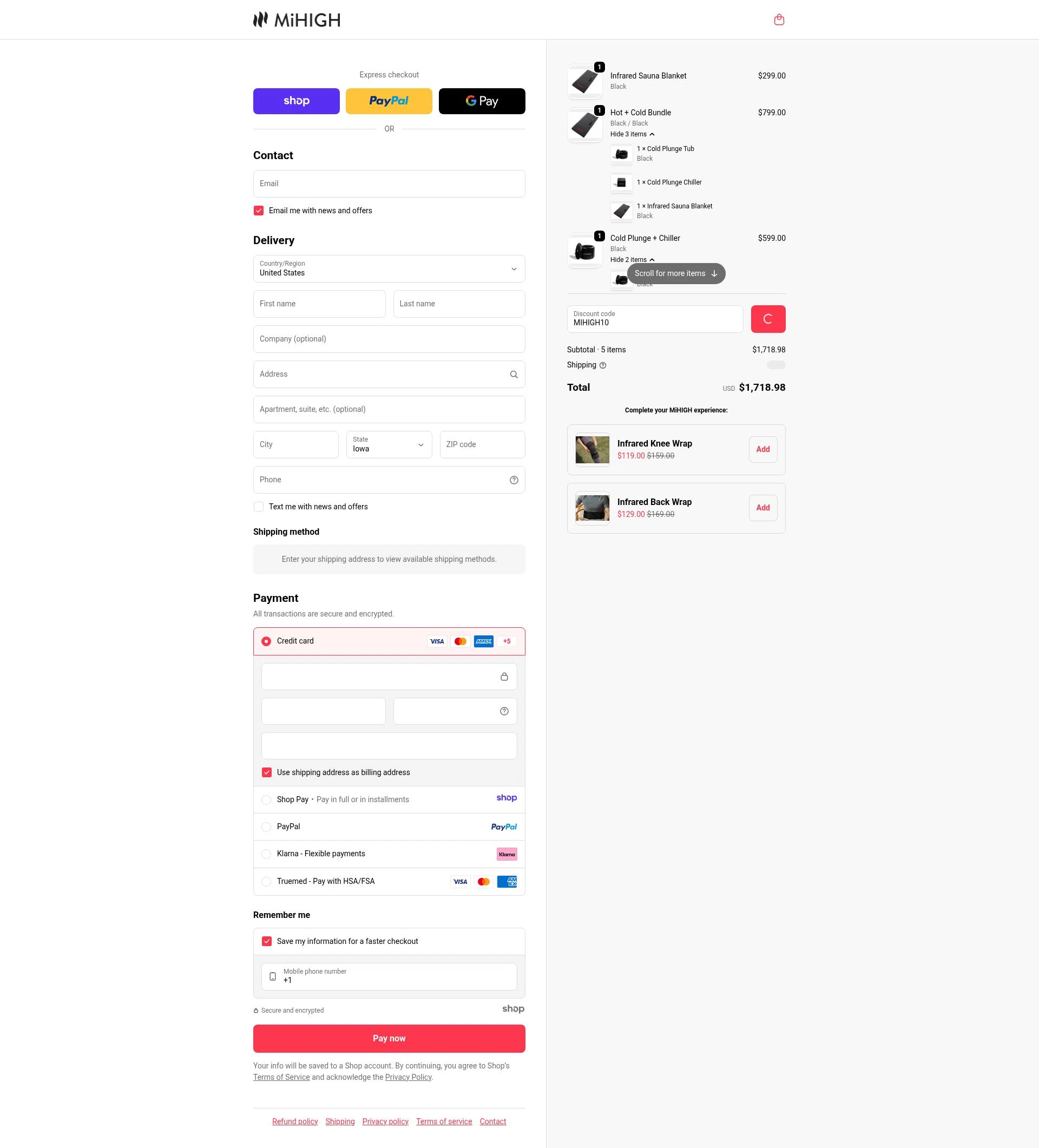 MiHigh checkout page showing MiHigh discount code box | Screenshot taken by SimplyCodes community member on Jan 4, 2026