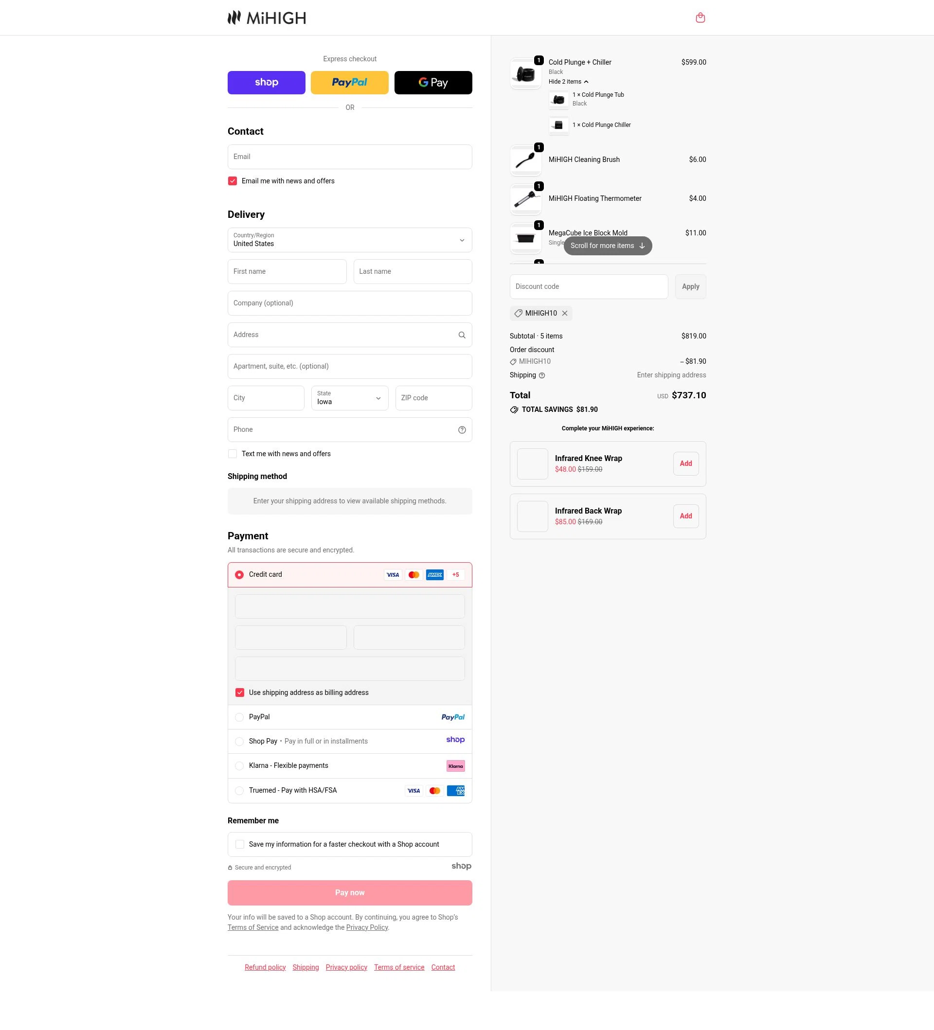 MiHigh checkout page showing MiHigh discount code box | Screenshot taken by SimplyCodes community member on Nov 26, 2025