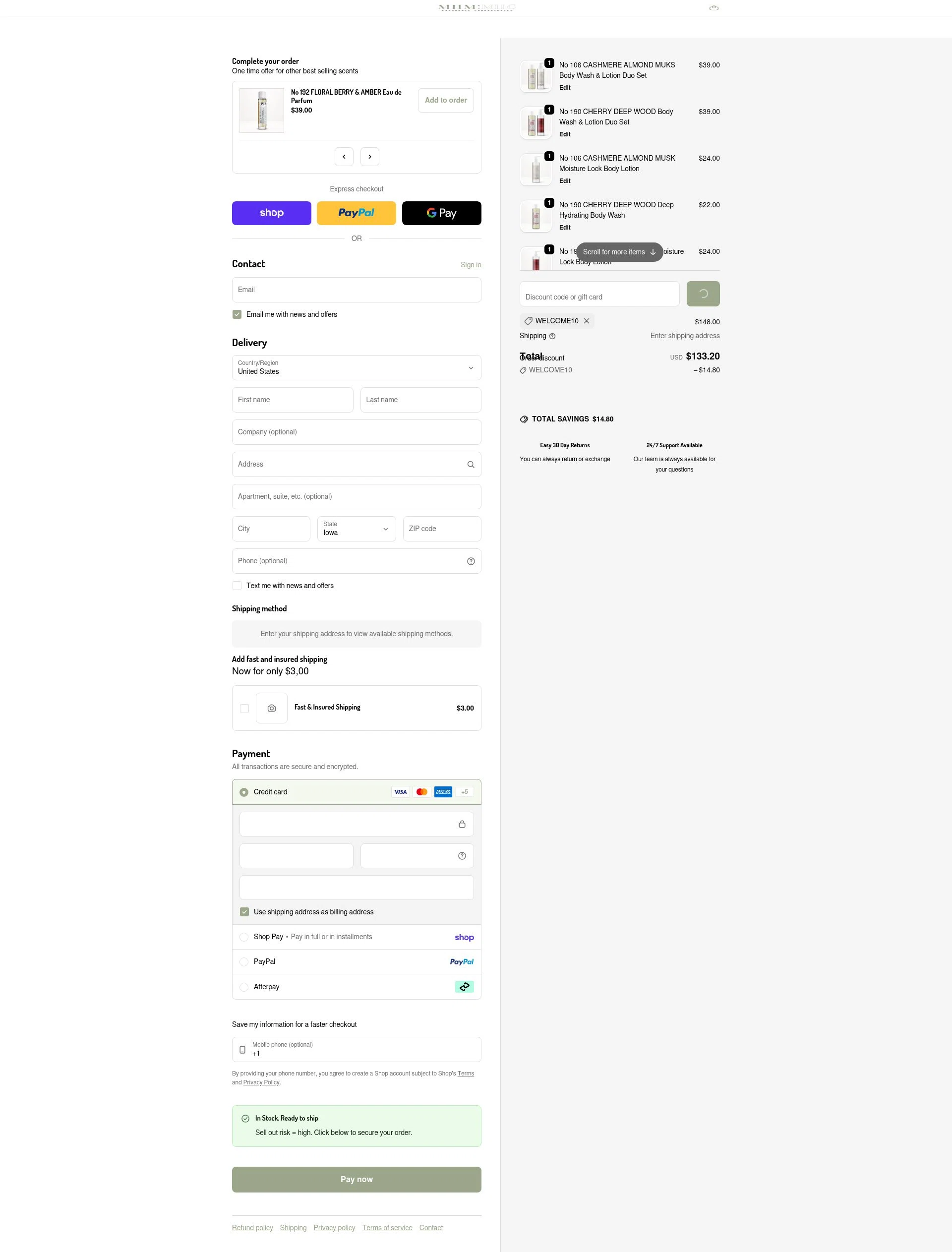 MiimMiic Fragrance Labs checkout page showing MiimMiic Fragrance Labs promo code box | Screenshot taken by SimplyCodes community member on Feb 23, 2026