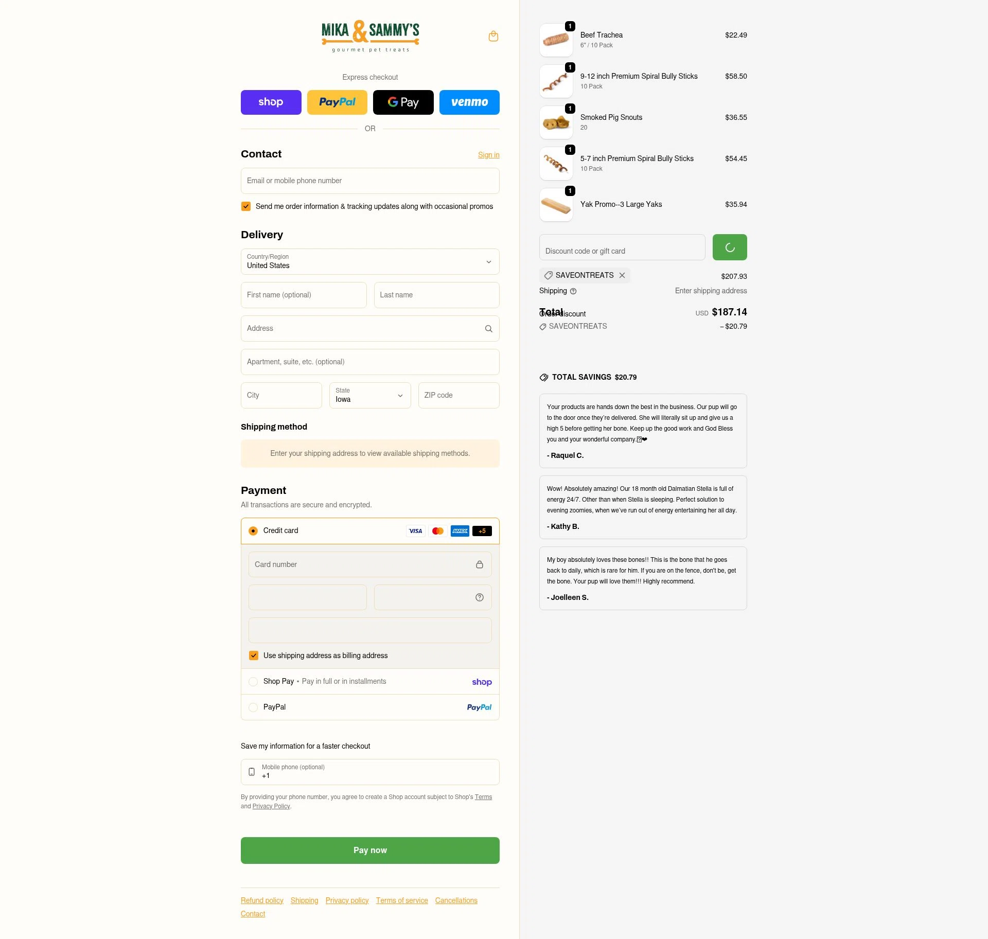 Mika and Sammy’s checkout page showing Mika and Sammy’s discount code box | Screenshot taken by SimplyCodes community member on Feb 4, 2026