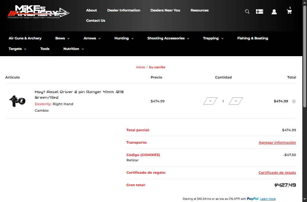 Mike's Archery checkout page showing Mike's Archery coupon code box | Screenshot taken by SimplyCodes community member on Dec 10, 2025