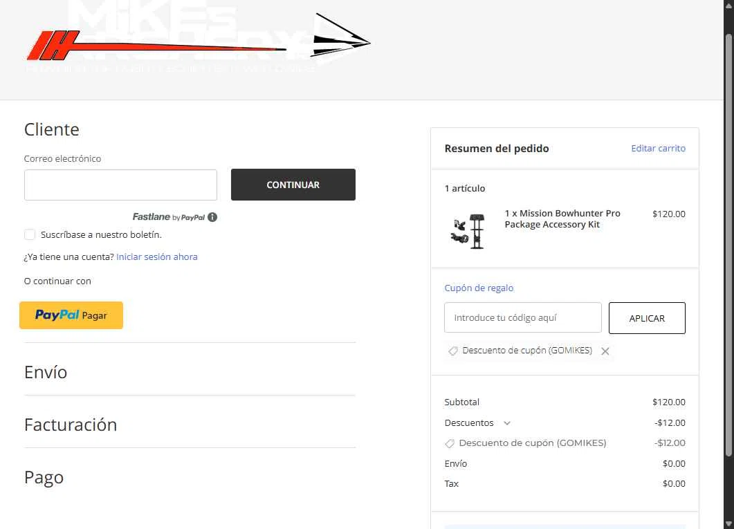 Mike's Archery checkout page showing Mike's Archery coupon code box | Screenshot taken by SimplyCodes community member on Jan 8, 2026