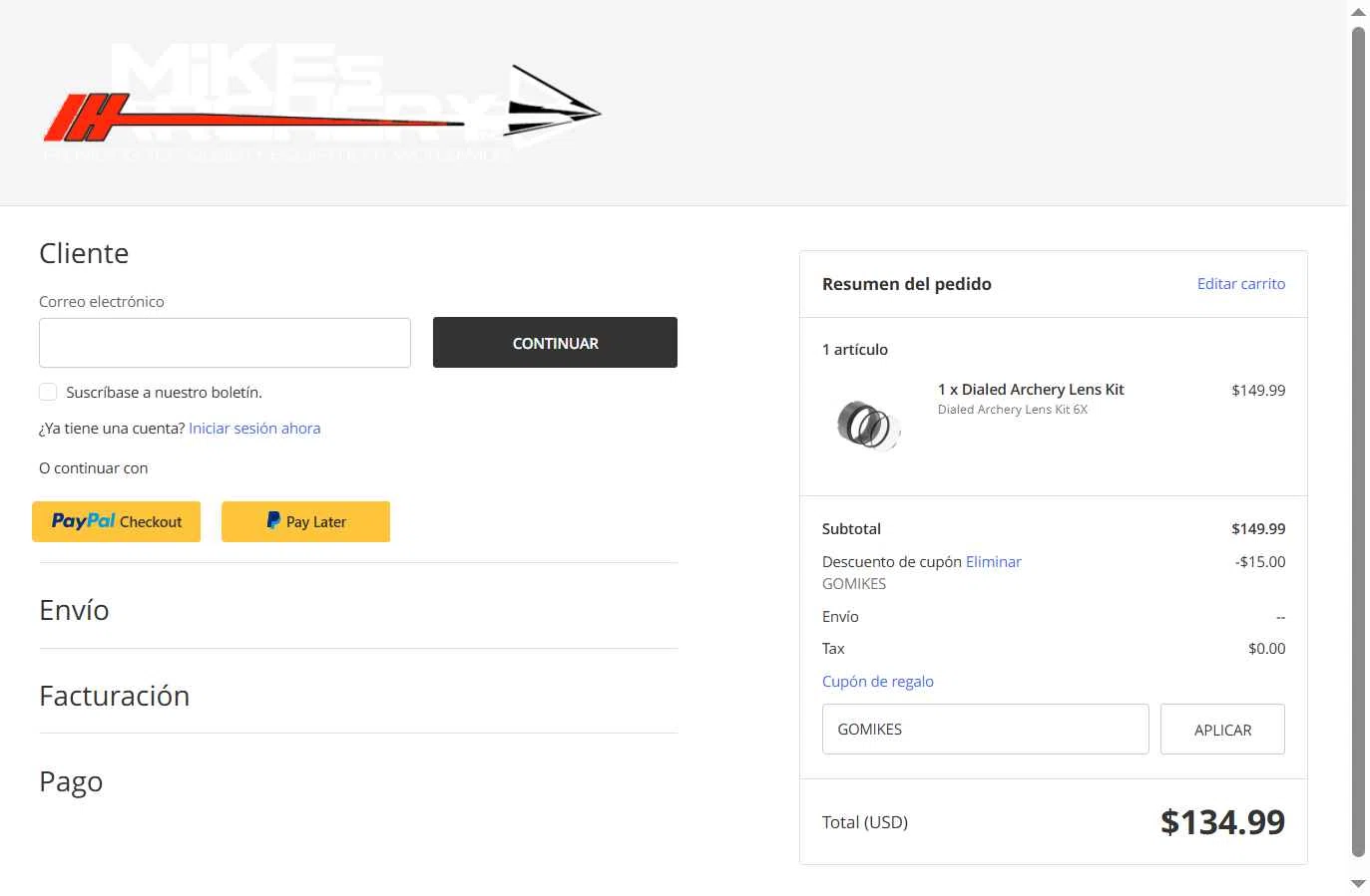 Mike's Archery checkout page showing Mike's Archery coupon code box | Screenshot taken by SimplyCodes community member on Aug 16, 2025
