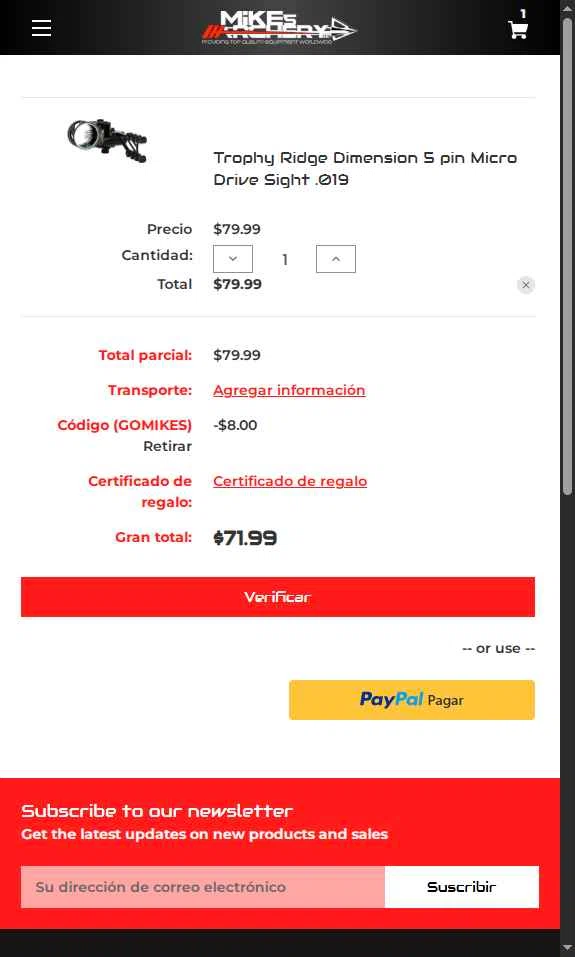 Mike's Archery checkout page showing Mike's Archery coupon code box | Screenshot taken by SimplyCodes community member on Nov 11, 2025