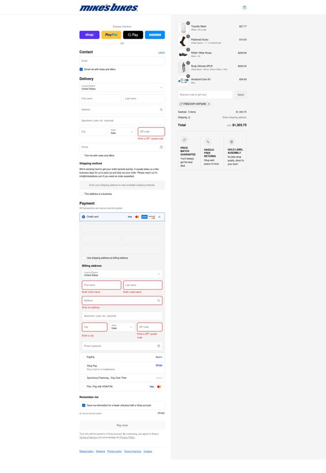 Mikes Bikes checkout page showing Mikes Bikes promo code box | Screenshot taken by SimplyCodes community member on Sep 7, 2025