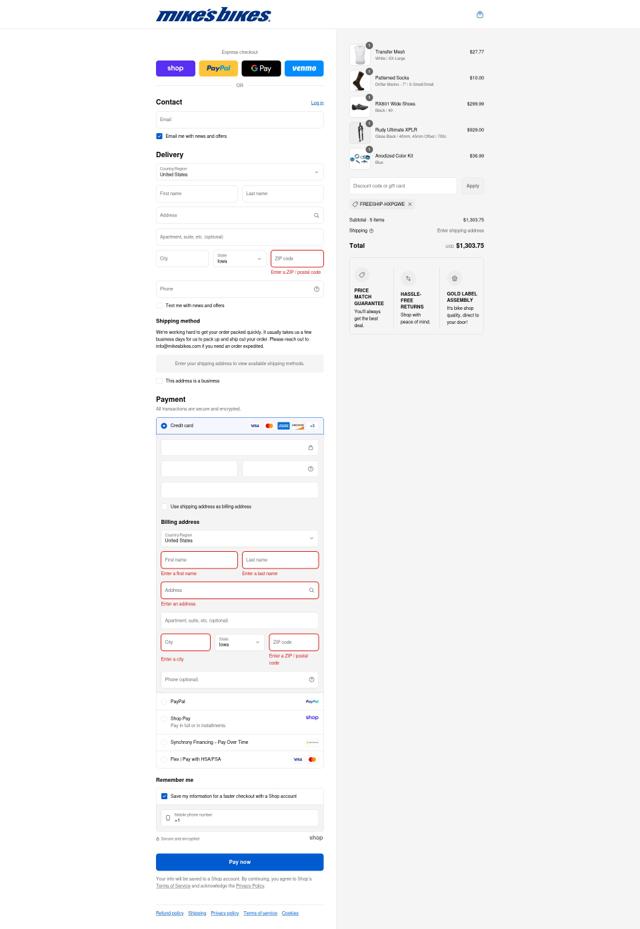 Mikes Bikes checkout page showing Mikes Bikes promo code box | Screenshot taken by SimplyCodes community member on Sep 3, 2025