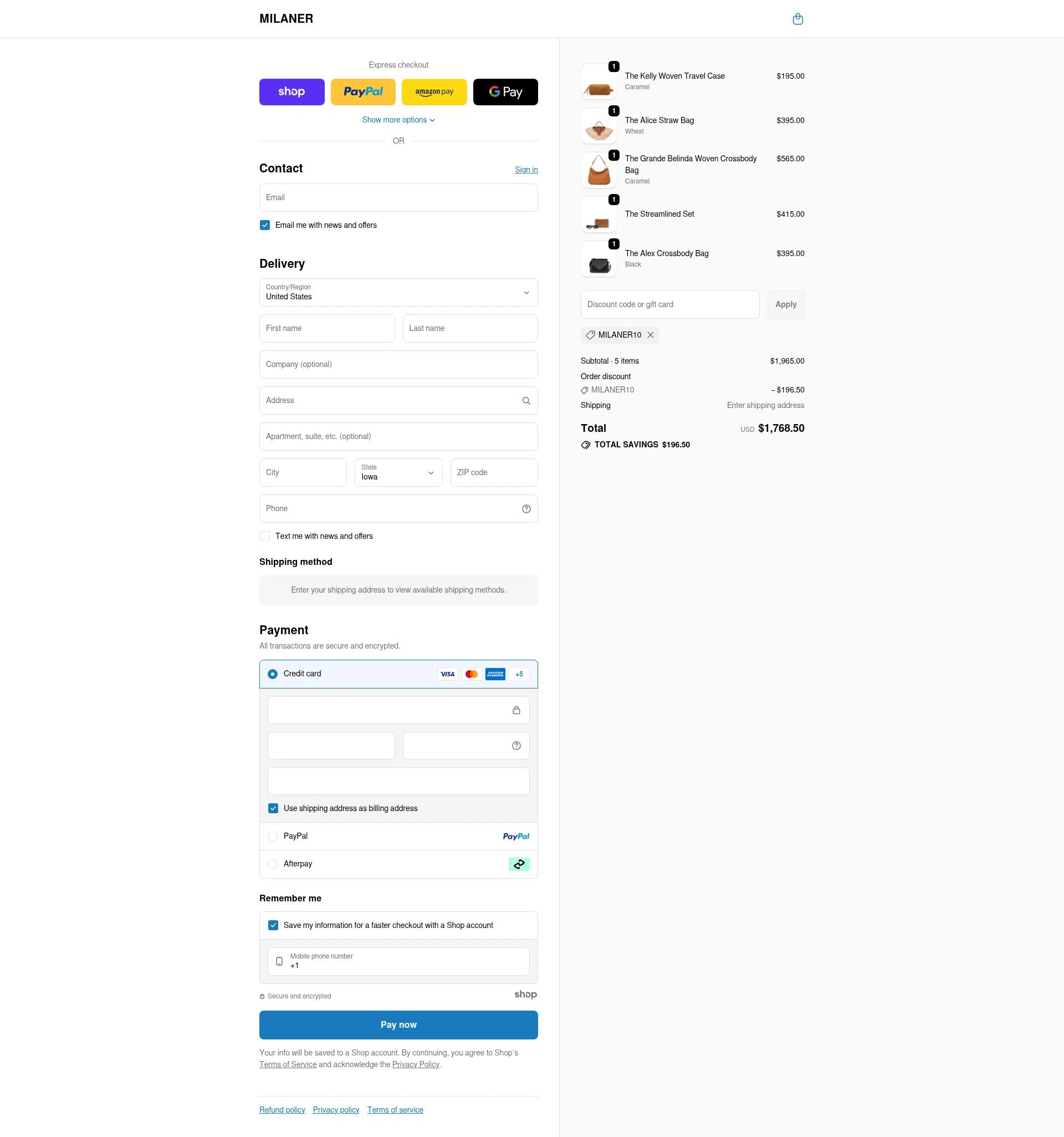 Milaner checkout page showing Milaner discount code box | Screenshot taken by SimplyCodes community member on Dec 3, 2025