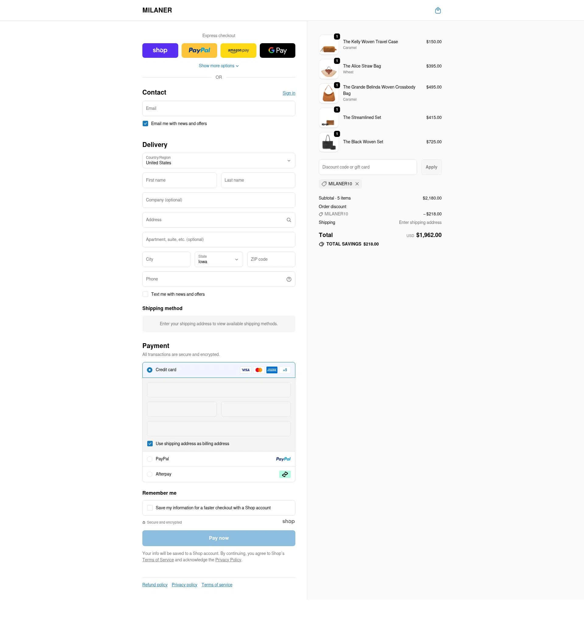 Milaner checkout page showing Milaner discount code box | Screenshot taken by SimplyCodes community member on Nov 27, 2025