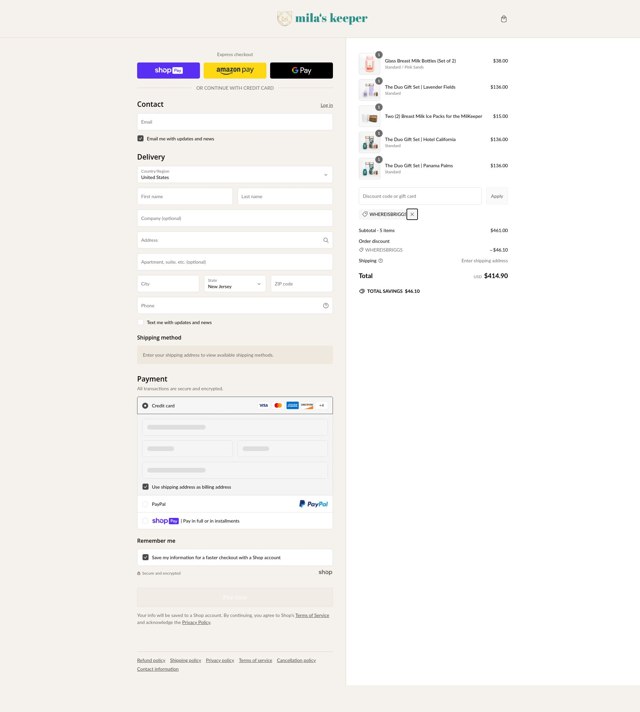 Mila's Keeper checkout page showing Mila's Keeper discount code box | Screenshot taken by SimplyCodes community member on Feb 16, 2025