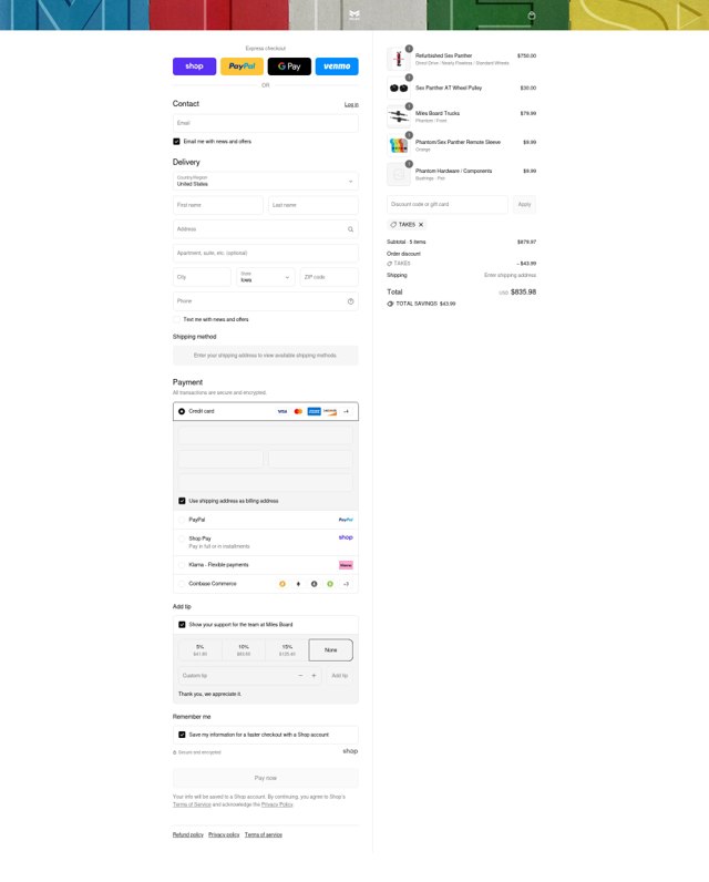 Miles Board checkout page showing Miles Board discount code box | Screenshot taken by SimplyCodes community member on Sep 2, 2025