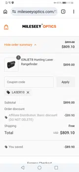 LASER10 coupon verification screenshot