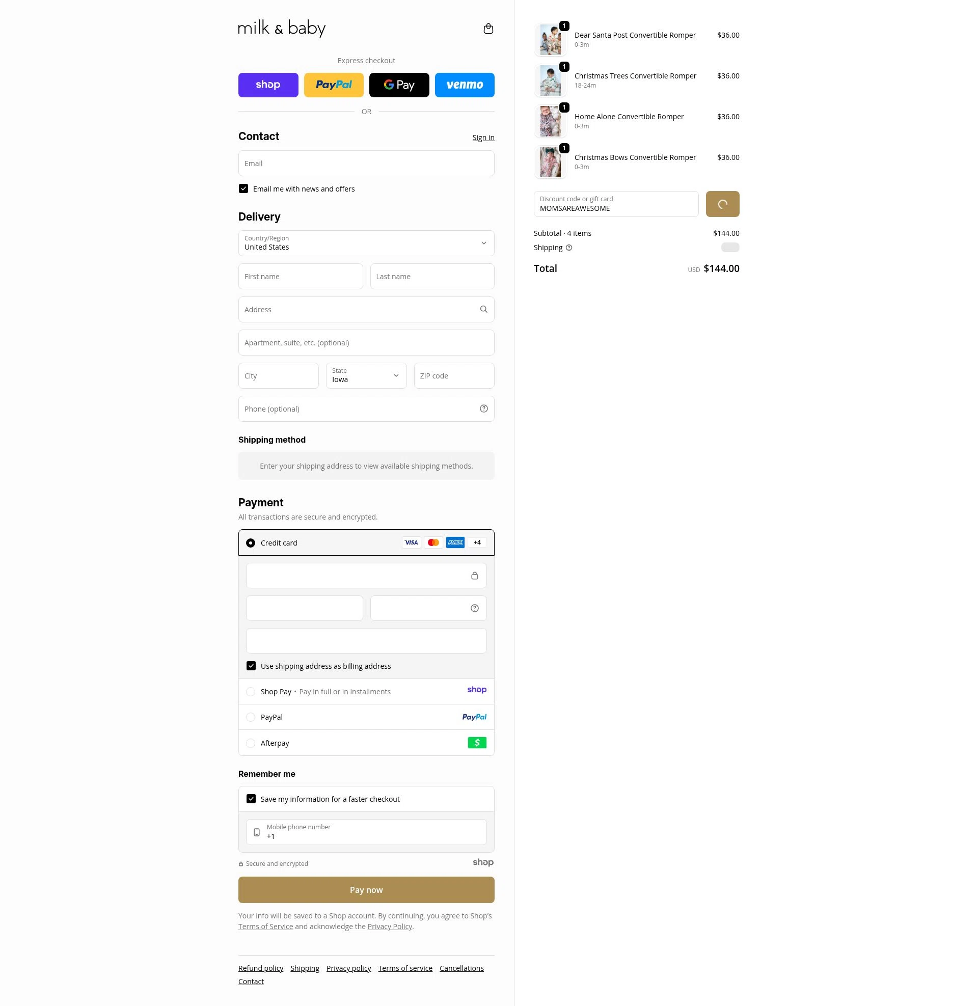 Milk & Baby checkout page showing Milk & Baby promo code box | Screenshot taken by SimplyCodes community member on Dec 21, 2025