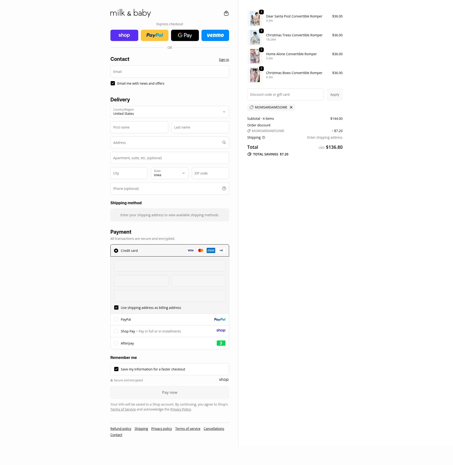 Milk & Baby checkout page showing Milk & Baby promo code box | Screenshot taken by SimplyCodes community member on Dec 14, 2025