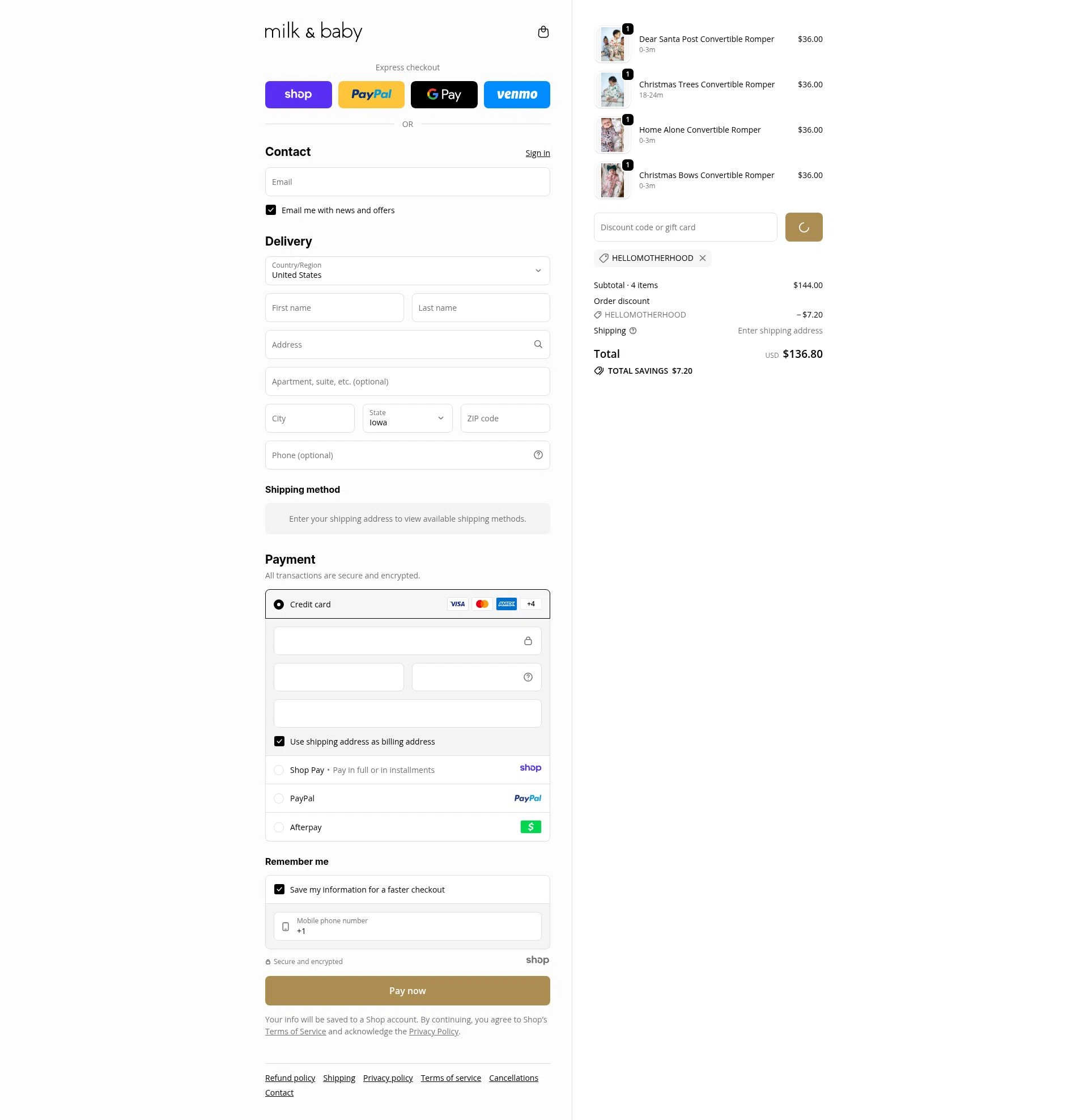 Milk & Baby checkout page showing Milk & Baby promo code box | Screenshot taken by SimplyCodes community member on Dec 21, 2025