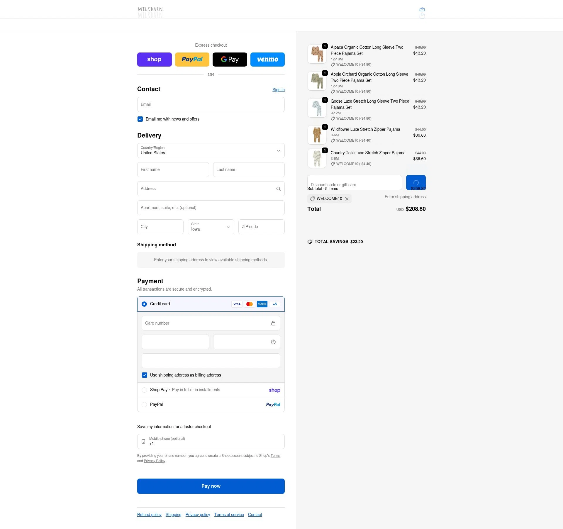 MILKBARN checkout page showing MILKBARN promo code box | Screenshot taken by SimplyCodes community member on Feb 5, 2026