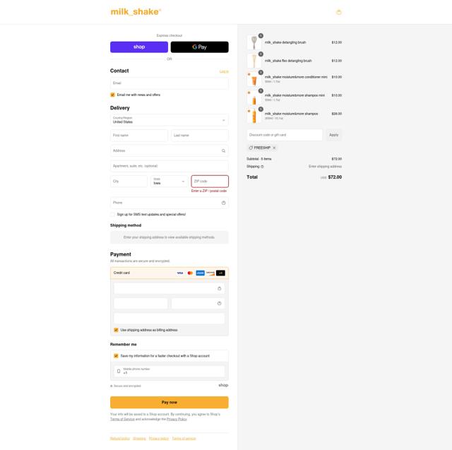 Milkshake USA checkout page showing Milkshake USA promo code box | Screenshot taken by SimplyCodes community member on Sep 3, 2025