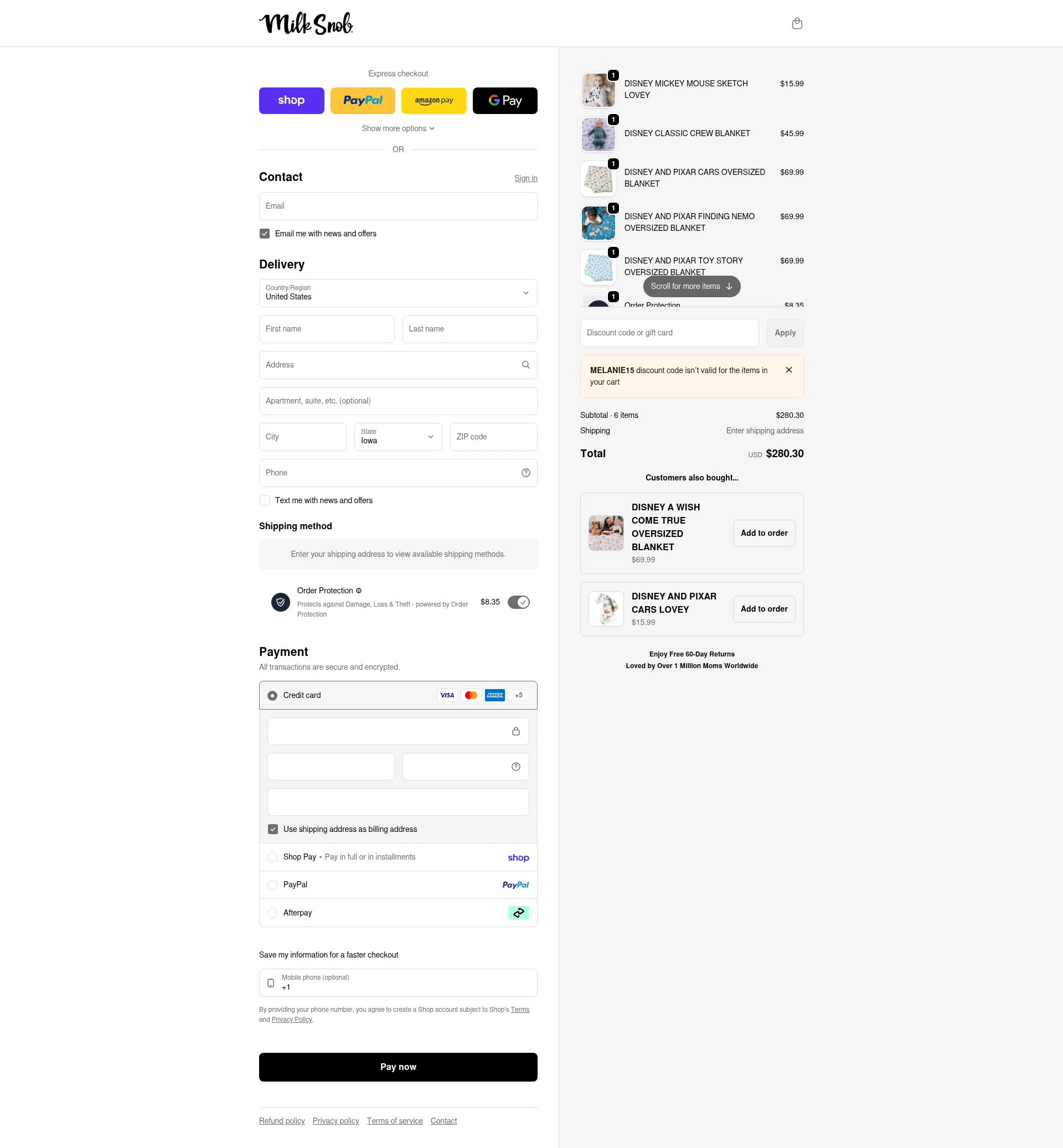 Milk Snob checkout page showing Milk Snob promo code box | Screenshot taken by SimplyCodes community member on Feb 6, 2026