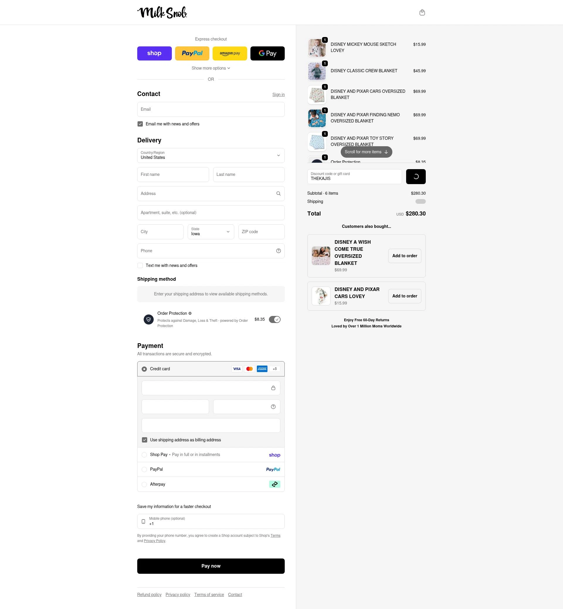 Milk Snob checkout page showing Milk Snob promo code box | Screenshot taken by SimplyCodes community member on Feb 6, 2026