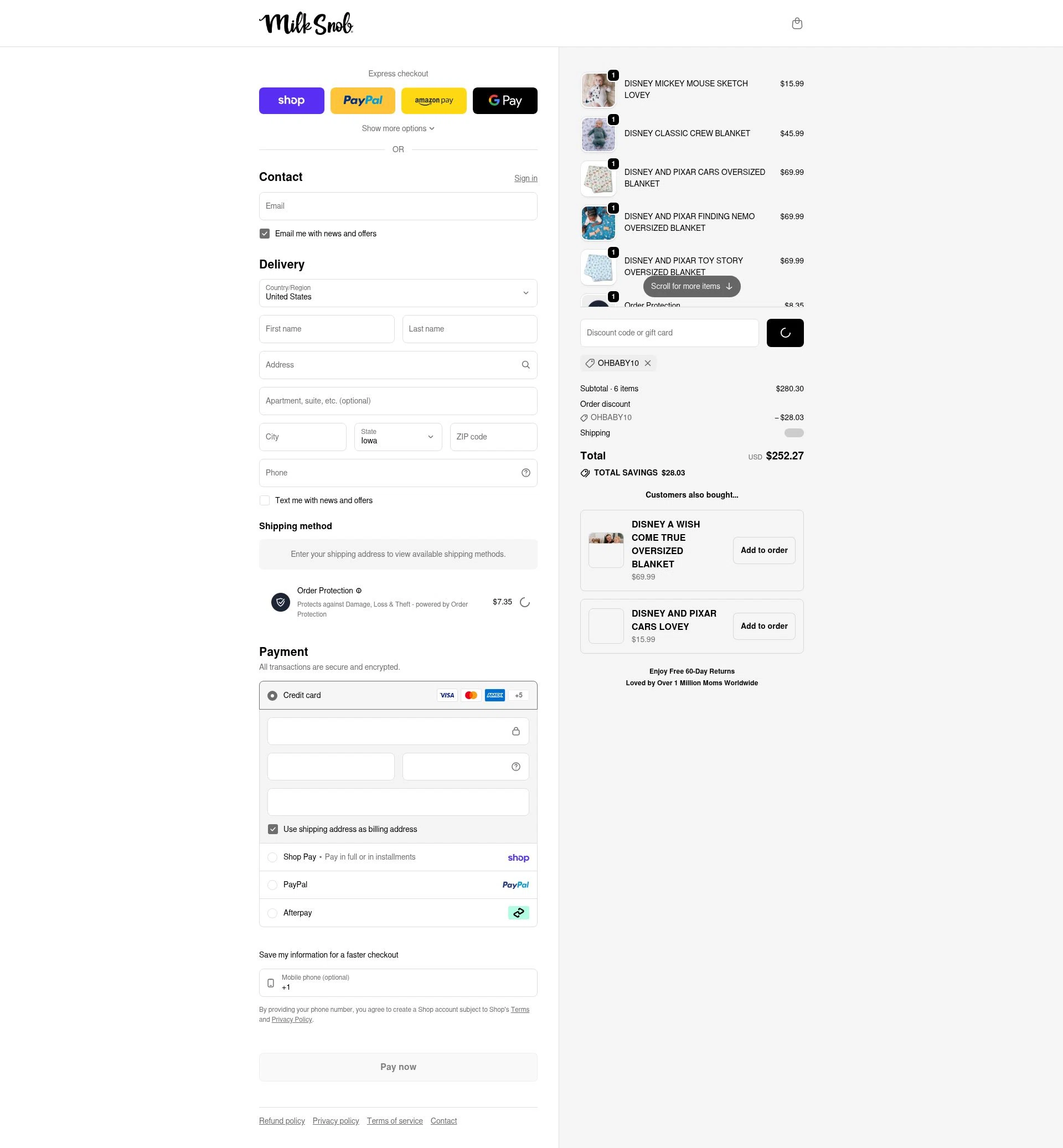 Milk Snob checkout page showing Milk Snob promo code box | Screenshot taken by SimplyCodes community member on Feb 6, 2026