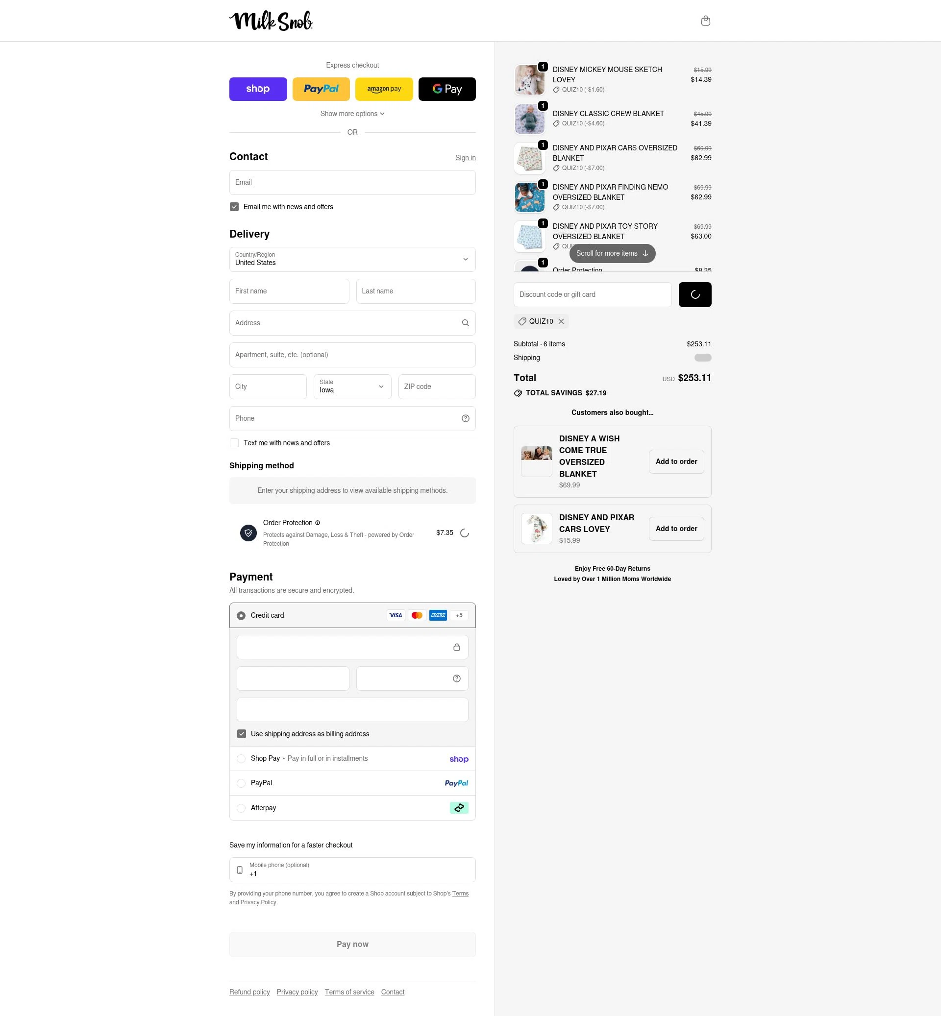 Milk Snob checkout page showing Milk Snob promo code box | Screenshot taken by SimplyCodes community member on Feb 6, 2026