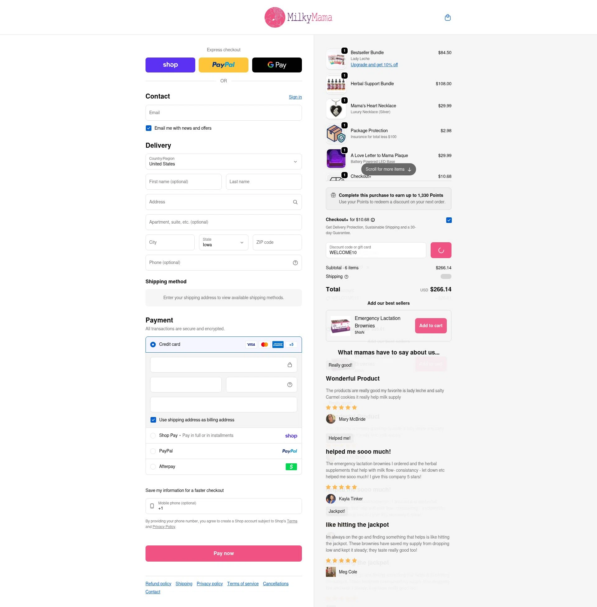 Milky Mama checkout page showing Milky Mama discount code box | Screenshot taken by SimplyCodes community member on Jan 30, 2026