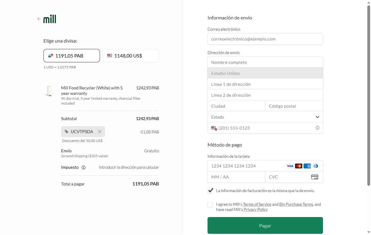 Mill checkout page showing Mill promo code box | Screenshot taken by SimplyCodes community member on Dec 10, 2025