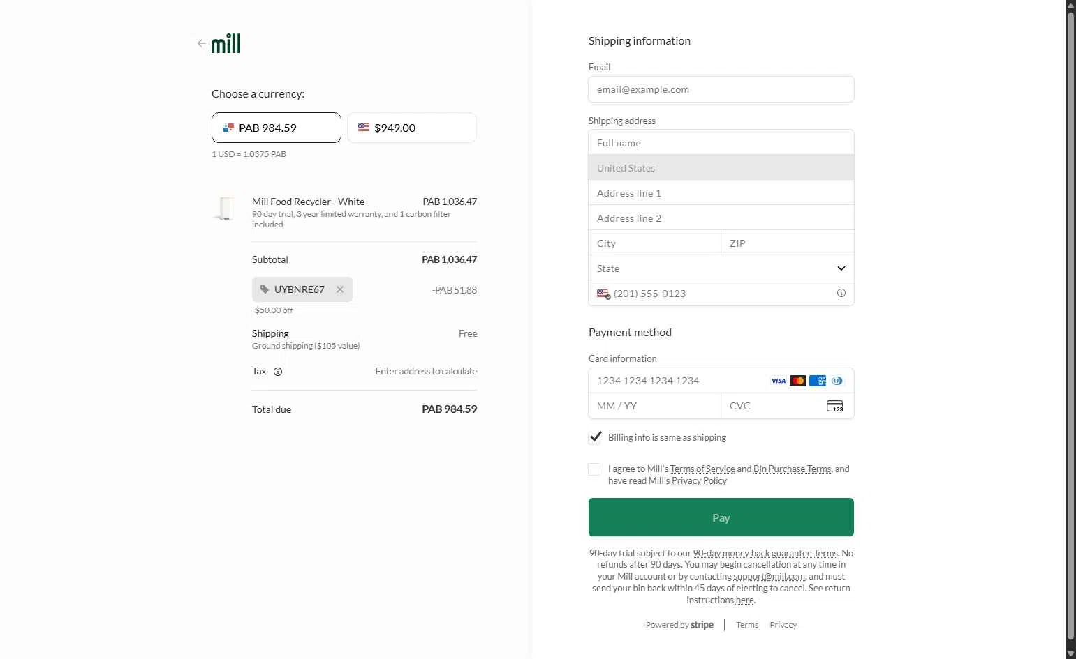 Mill checkout page showing Mill promo code box | Screenshot taken by SimplyCodes community member on Jan 7, 2026