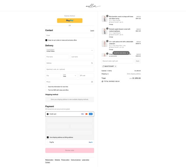 Milla checkout page showing Milla discount code box | Screenshot taken by SimplyCodes community member on Aug 31, 2025