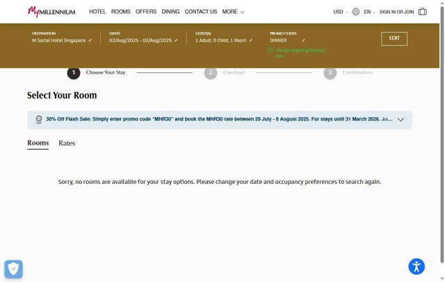 Millenium Hotels checkout page showing Millenium Hotels promo code box | Screenshot taken by SimplyCodes community member on Aug 2, 2025