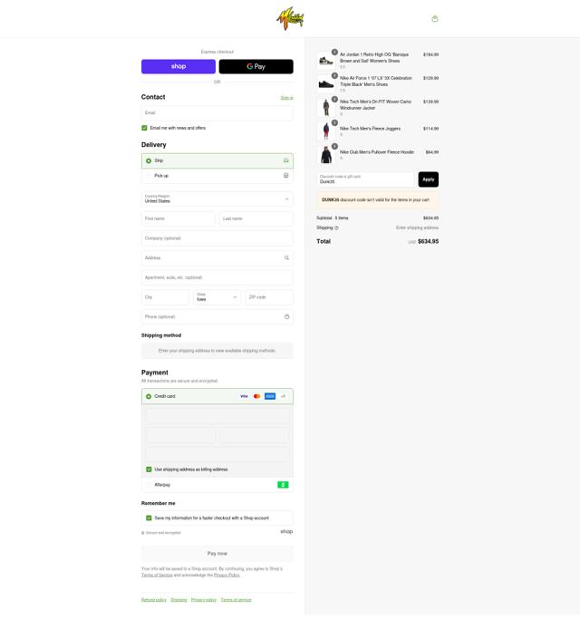 Millennium Shoes checkout page showing Millennium Shoes discount code box | Screenshot taken by SimplyCodes community member on Sep 14, 2025