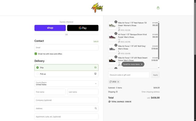 Millennium Shoes checkout page showing Millennium Shoes discount code box | Screenshot taken by SimplyCodes community member on Sep 5, 2025