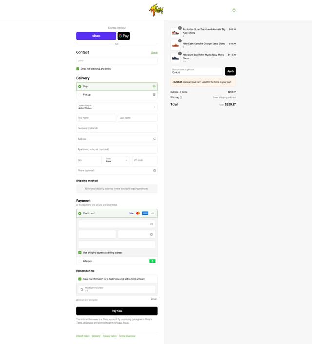 Millennium Shoes checkout page showing Millennium Shoes discount code box | Screenshot taken by SimplyCodes community member on Sep 10, 2025