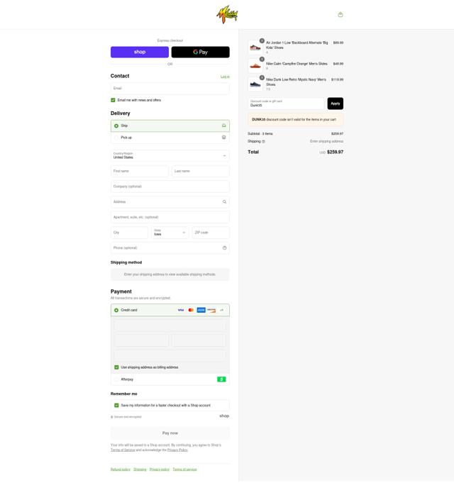 Millennium Shoes checkout page showing Millennium Shoes discount code box | Screenshot taken by SimplyCodes community member on Sep 6, 2025